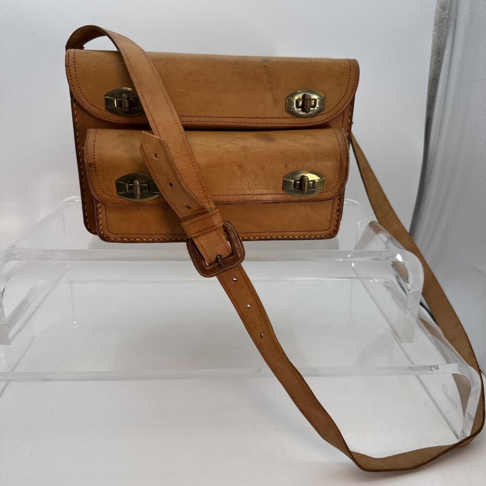 Vintage Leather Camera Box Bag - Hard Case Light Brown Beautiful Quality Bag